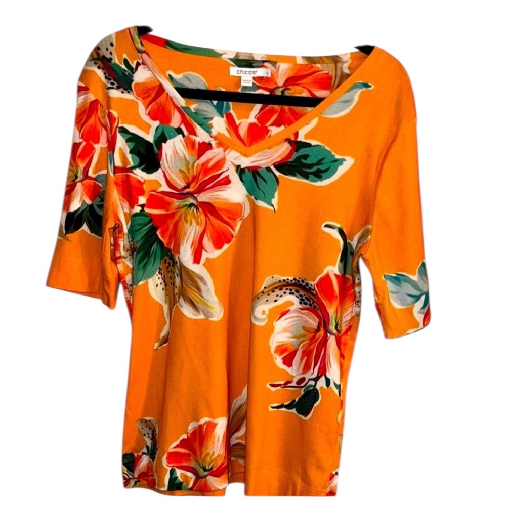 Chico's Vibrant Orange Floral Blouse